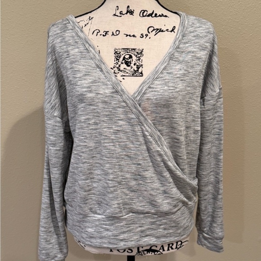 Super Soft Zella Gray V-Neck Wrap Sweatshirt